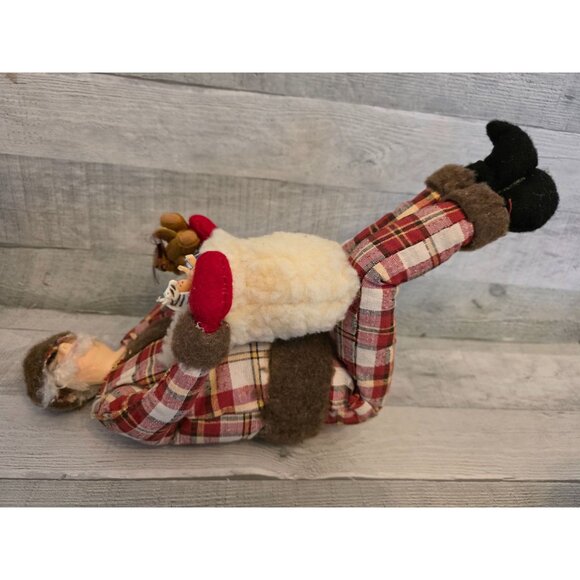 Handmade Vintage Christmas Shepherd Doll Plaid Wool Collectible Folk Art Shelf S - Picture 6 of 7